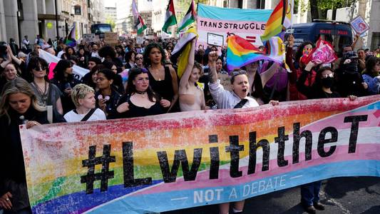 Trans rights activists protest after court ruling on definition of a woman