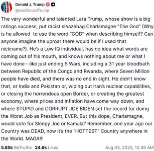 Trump Attacks Charlamagne Tha God on Truth Social After Epstein Comments